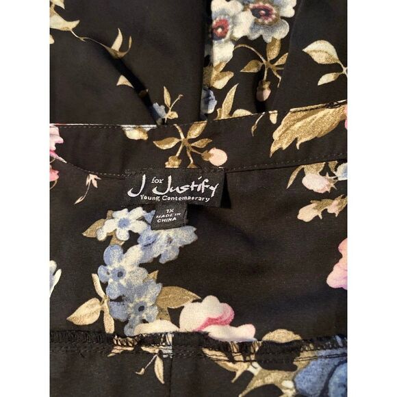 J for  justify black floral semi sheer lace up blouse - Picture 2 of 5